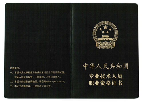 计算机技术与软件专业技术资格（水平）考试证书封皮与内页样本