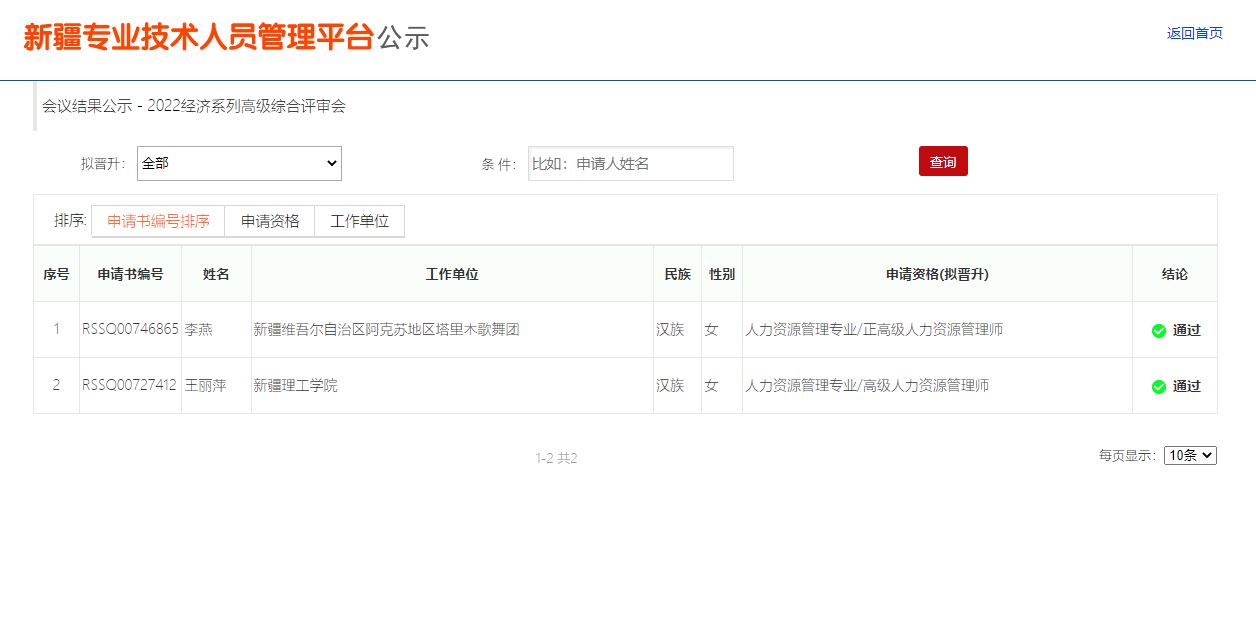 新疆专业技术人员管理平台发布2022年高级经济职称评审合格人员公示