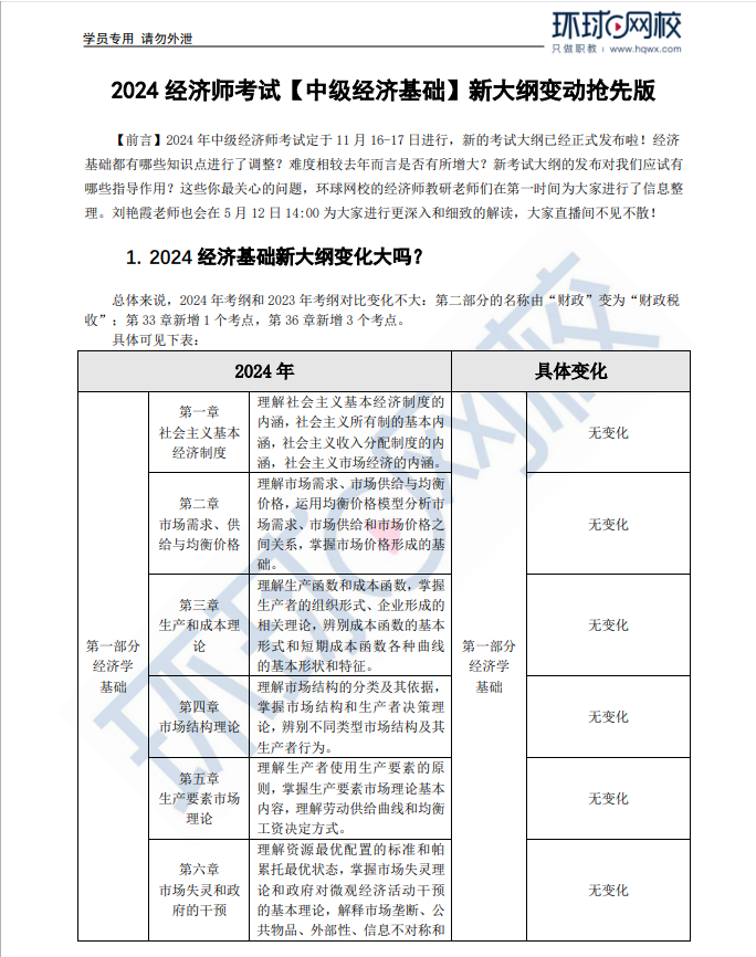 速看！2024年中级经济师经济基础知识考试大纲变动解读抢先版！