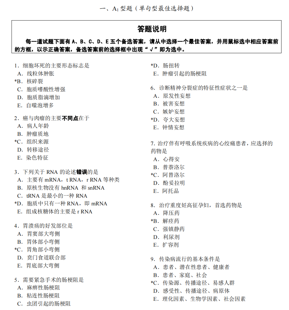 考生须知：2024年临床执业医师医学综合考试时间及题型介绍